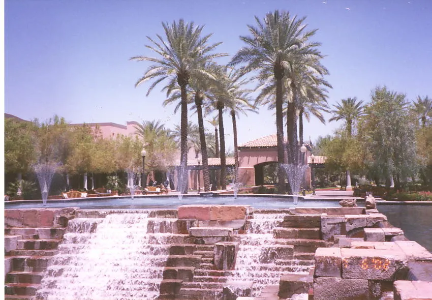 The Spanish-colonial main building and grounds of the Fairmont Scottsdale Princess resort in Scottsdale, Arizona