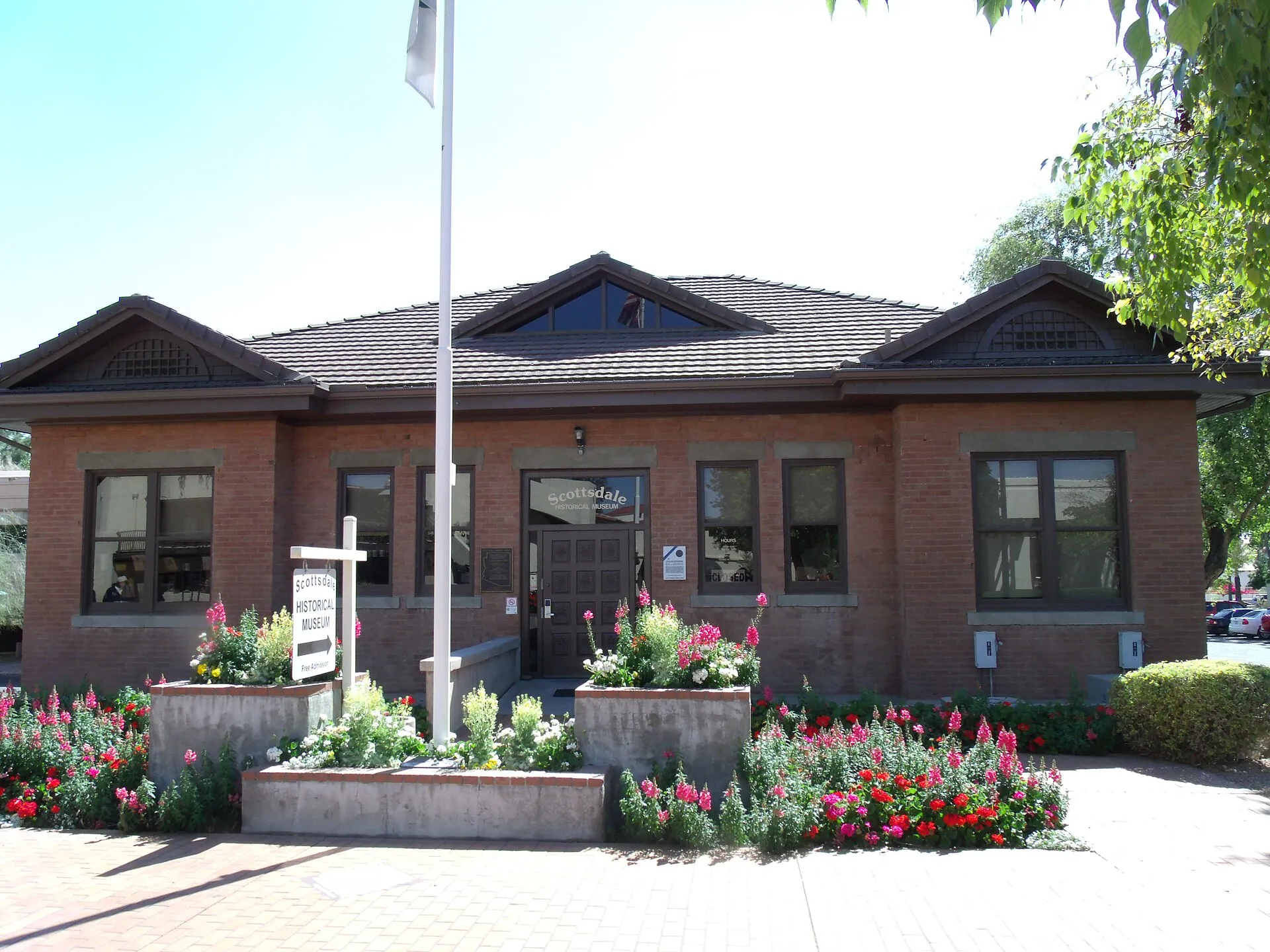 The 1909 red-brick Little Red Schoolhouse on the Scottsdale Civic Center Mall, home of the Scottsdale Historical Museum