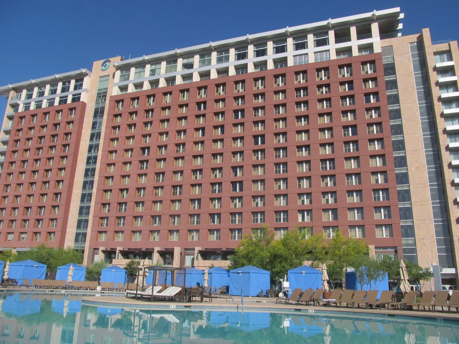 The twin towers of Talking Stick Resort rising above the desert on Salt River Pima-Maricopa Indian Community land